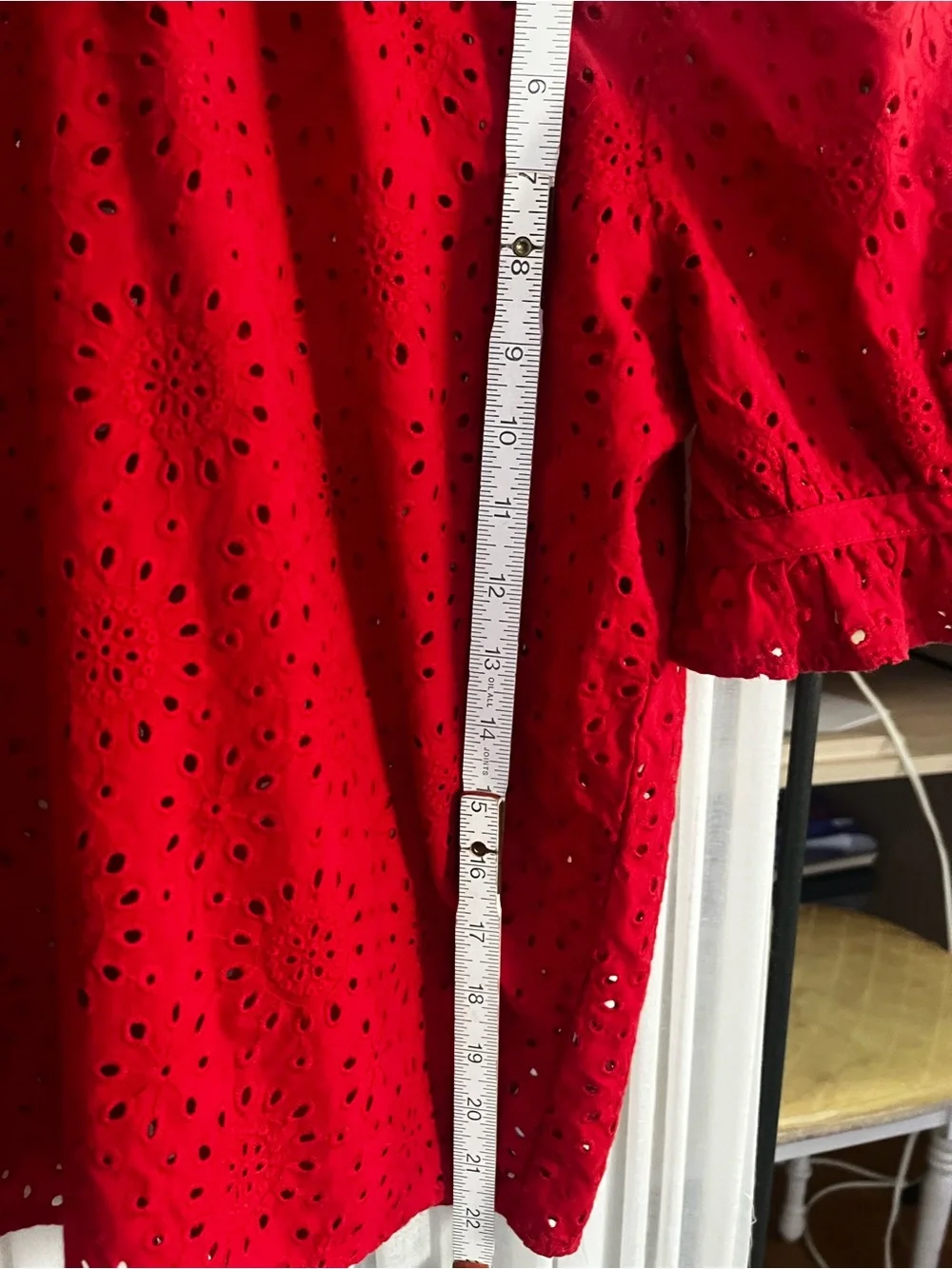 Madewell Red Eyelet Ruffle-Neck Blouse